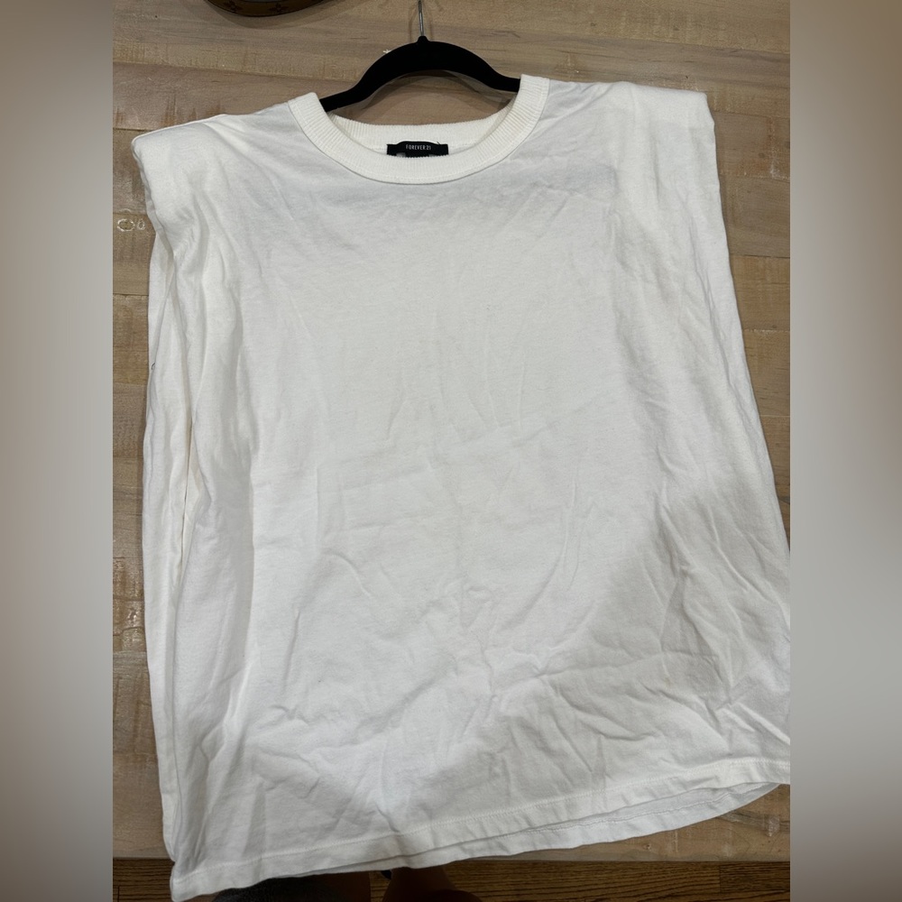 Forever 21 white padded shoulder shirt top